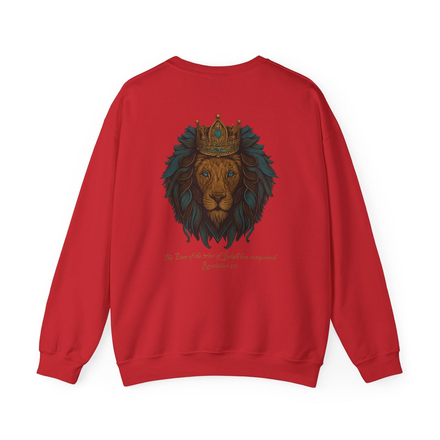 Lion of Judah Christian Crew Neck Sweatshirt – Unisex Faith Sweatshirt with Cross & Revelation 5:5 Back Design