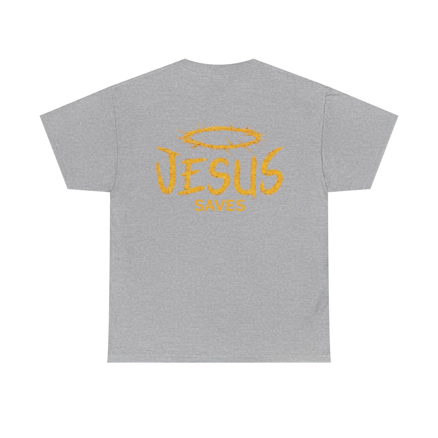 Christian T-Shirt — Yellow ‘Jesus Saves’ Halo Smiley Tee