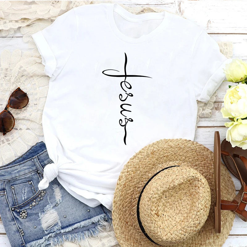 Cross Print Tee - Bold Christian Graphic Shirt For Women