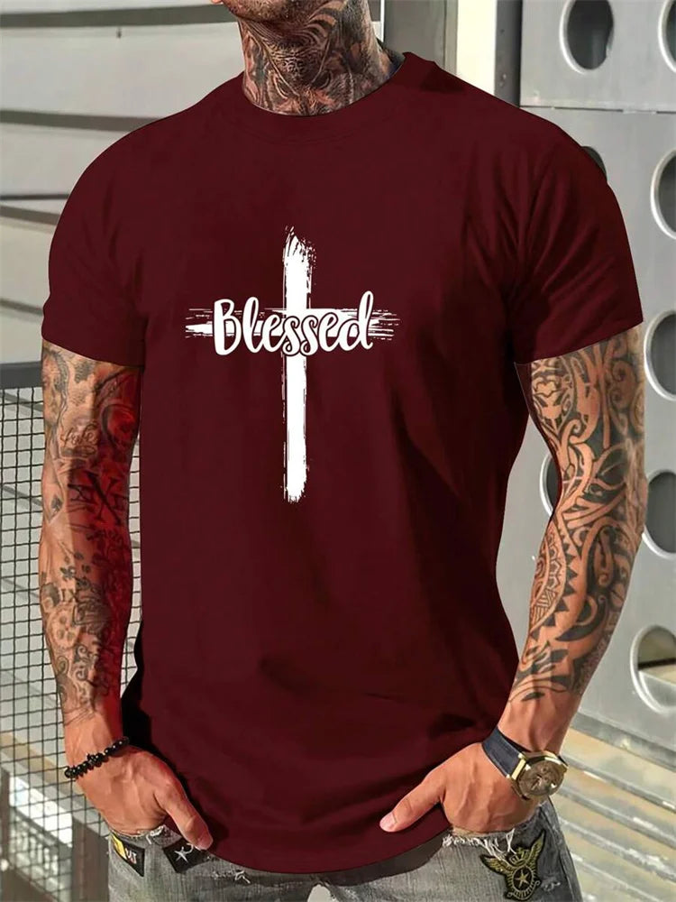 Cross Print Men's Tee - Christian Casual Streetwear Shirt