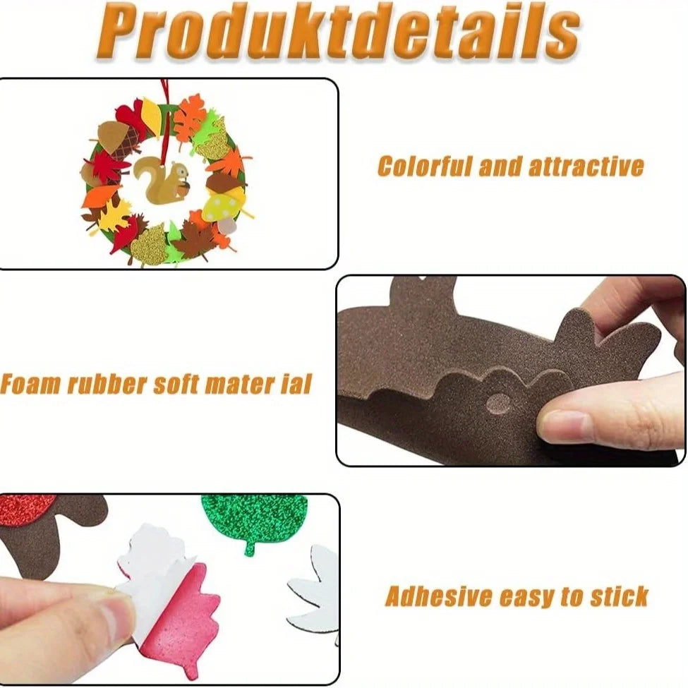 131-Piece DIY Fall Wreath Craft Kit – Autumn Felt Leaves, Foam Supplies & Thanksgiving Art Set for Kids & Adults