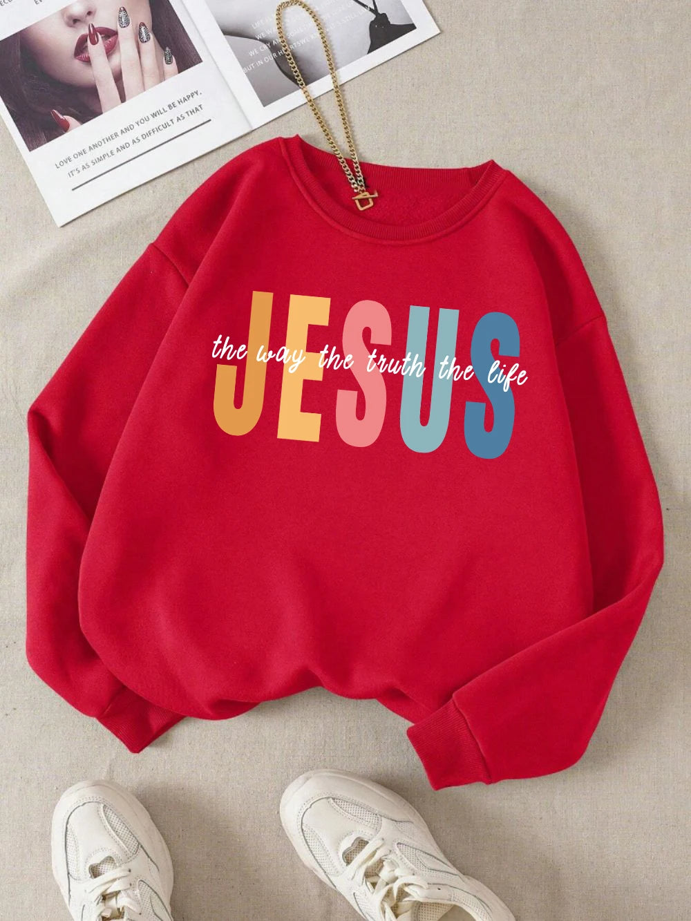 Women’s JESUS Letter Pullover – Soft Fleece Christian Sweatshirt