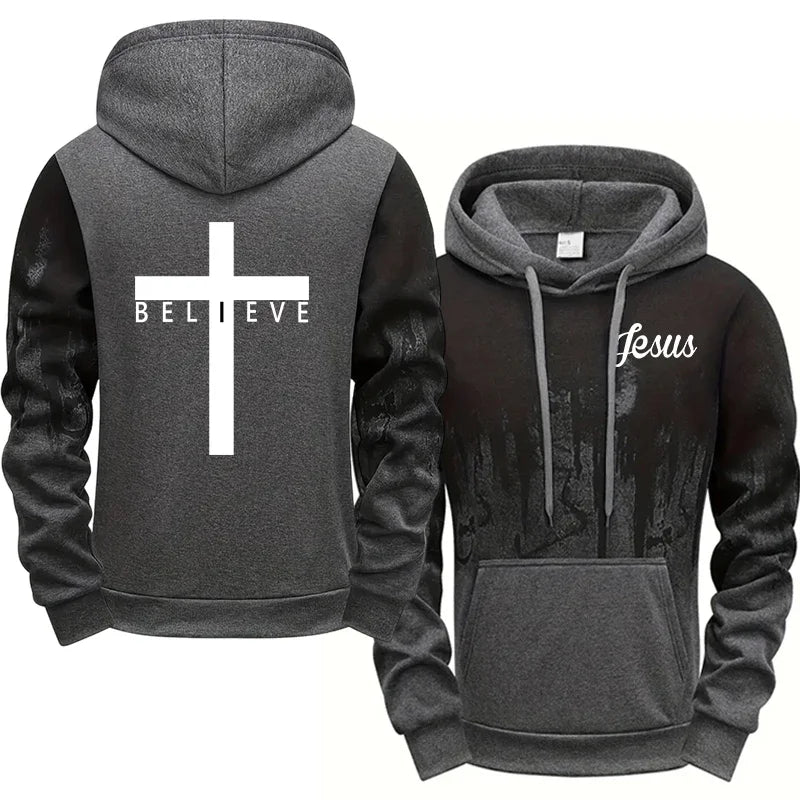 “Jesus Believe Men’s Christian Hoodie | Faith Cross Hoodie Pullover | Olive Green Jesus Hoodie by Gather & Co. LLC”