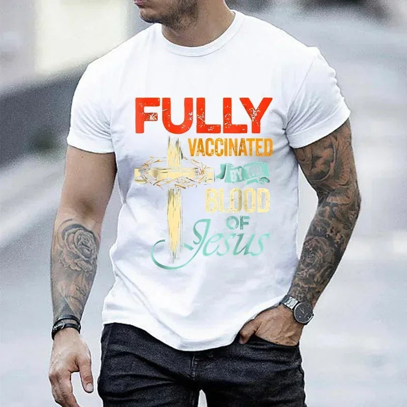 “Fully Vaccinated by the Blood of Jesus T-Shirt | Men’s Christian Faith Tee | Gather & Co. LLC”