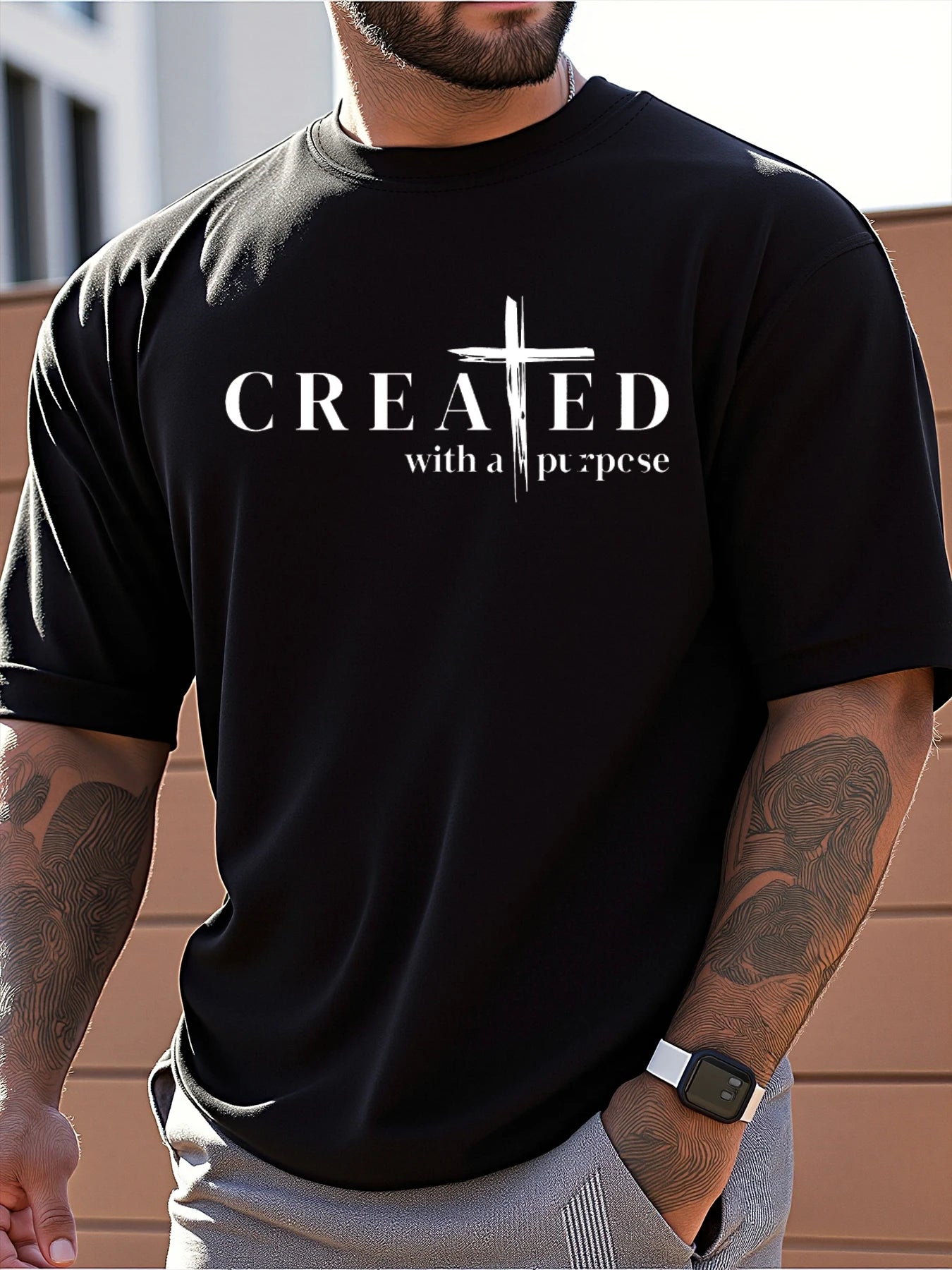 “Created With a Purpose Men’s Christian T-Shirt | Faith Cross Tee | Inspirational Scripture Shirt by Gather & Co. LLC”