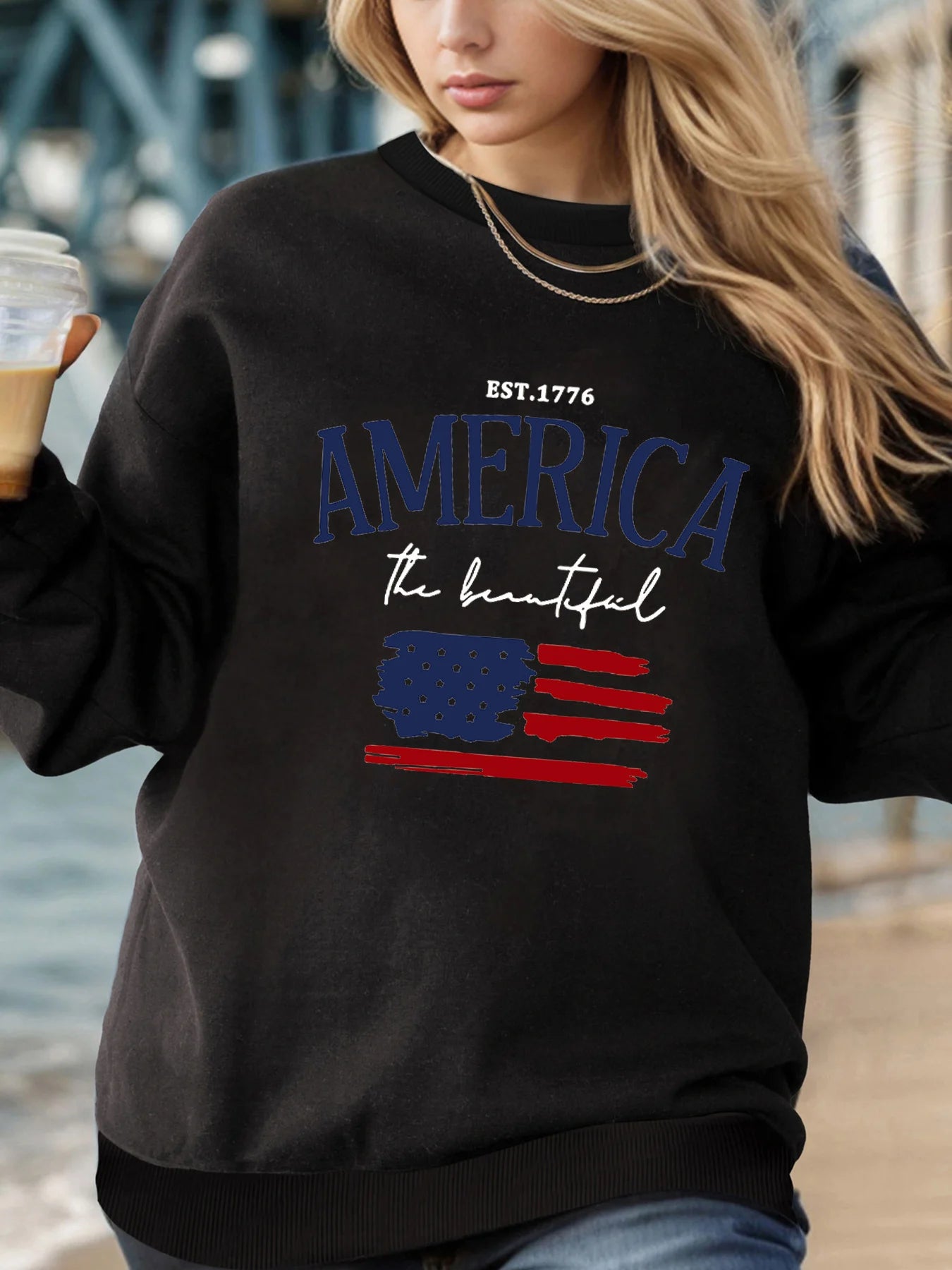 America Flag Graphic Pullover β Cozy Fall/Winter Sweatshirt for Women