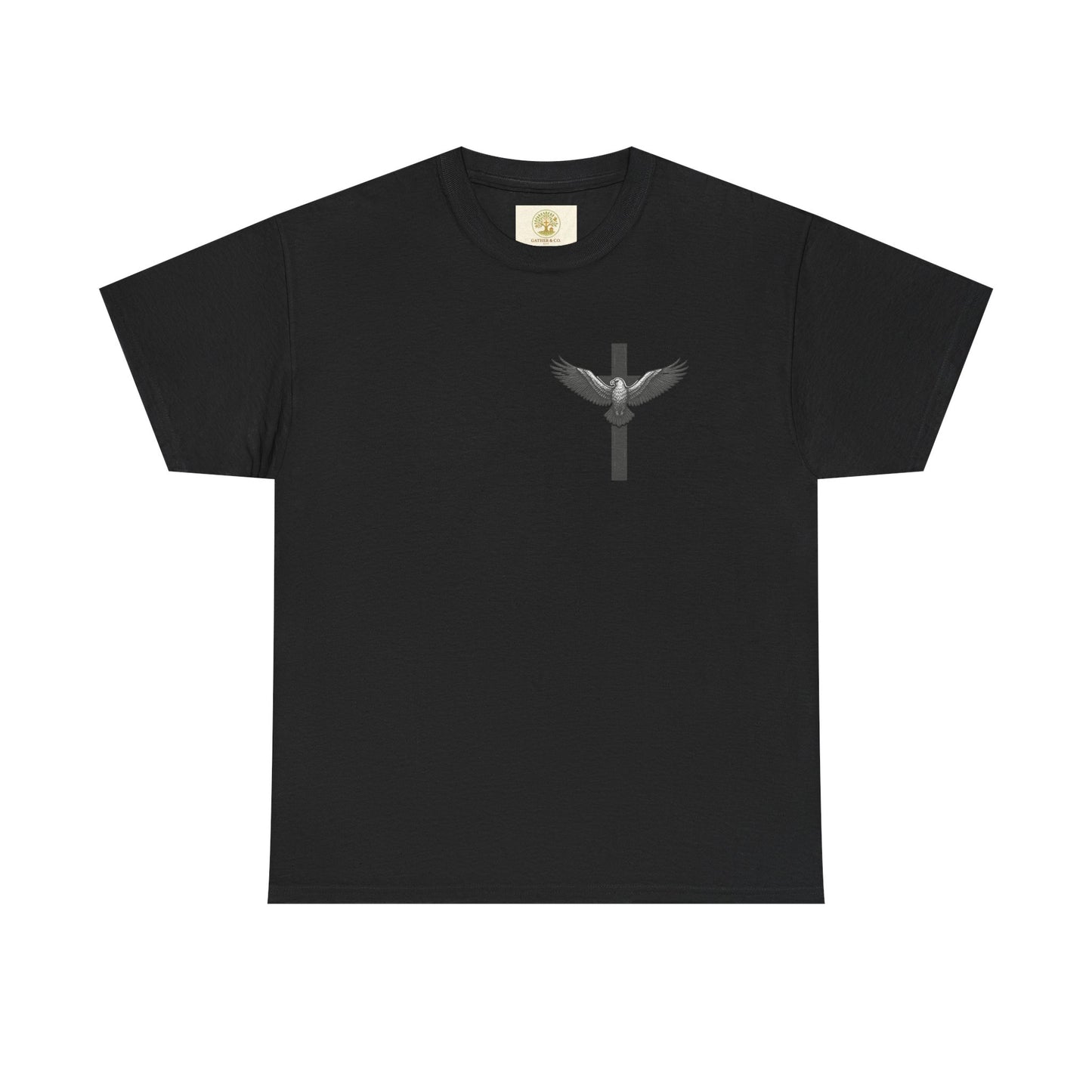 Men’s Christian T-Shirt – Under His Wings Psalm 91:4 | Eagle & Cross Faith Shirt by Gather & Co. LLC