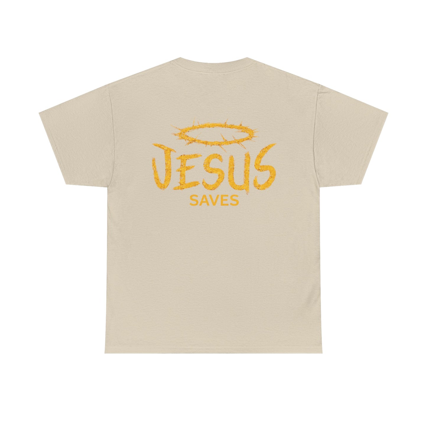 Christian T-Shirt — Yellow ‘Jesus Saves’ Halo Smiley Tee