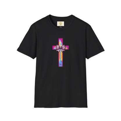 He Is Risen Christian Cross T-Shirt – Colorful Bow Cross Design | Matthew 28:6 Faith Tee