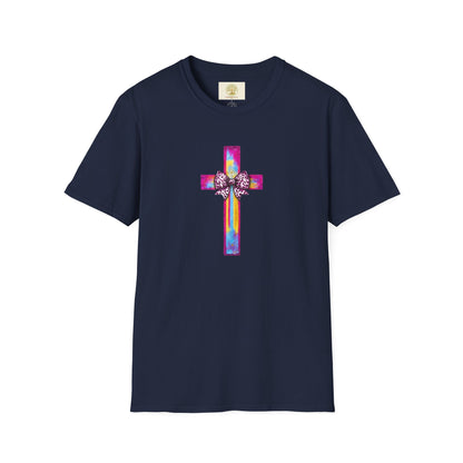 He Is Risen Christian Cross T-Shirt – Colorful Bow Cross Design | Matthew 28:6 Faith Tee