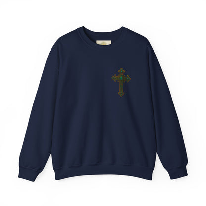 Lion of Judah Christian Crew Neck Sweatshirt – Unisex Faith Sweatshirt with Cross & Revelation 5:5 Back Design