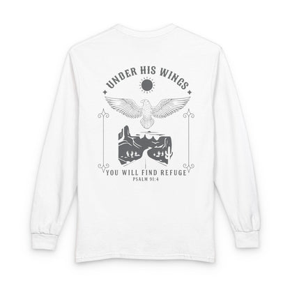 Under His Wings Long-Sleeve Christian T-Shirt for Men & Women – Psalm 91:4 Faith Shirt | Gather & Co. LLC
