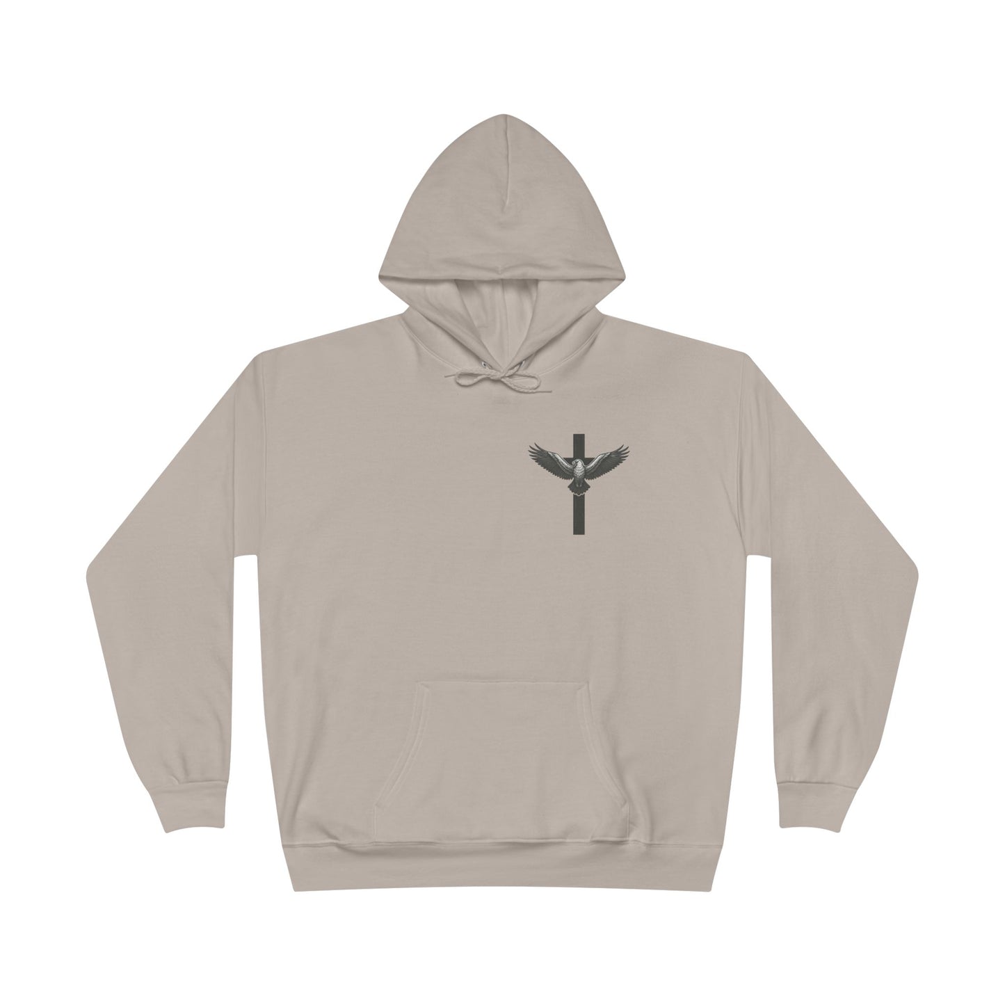 Men’s Christian Hoodie – Under His Wings Psalm 91:4 Faith Pullover with Cross & Eagle Back Design