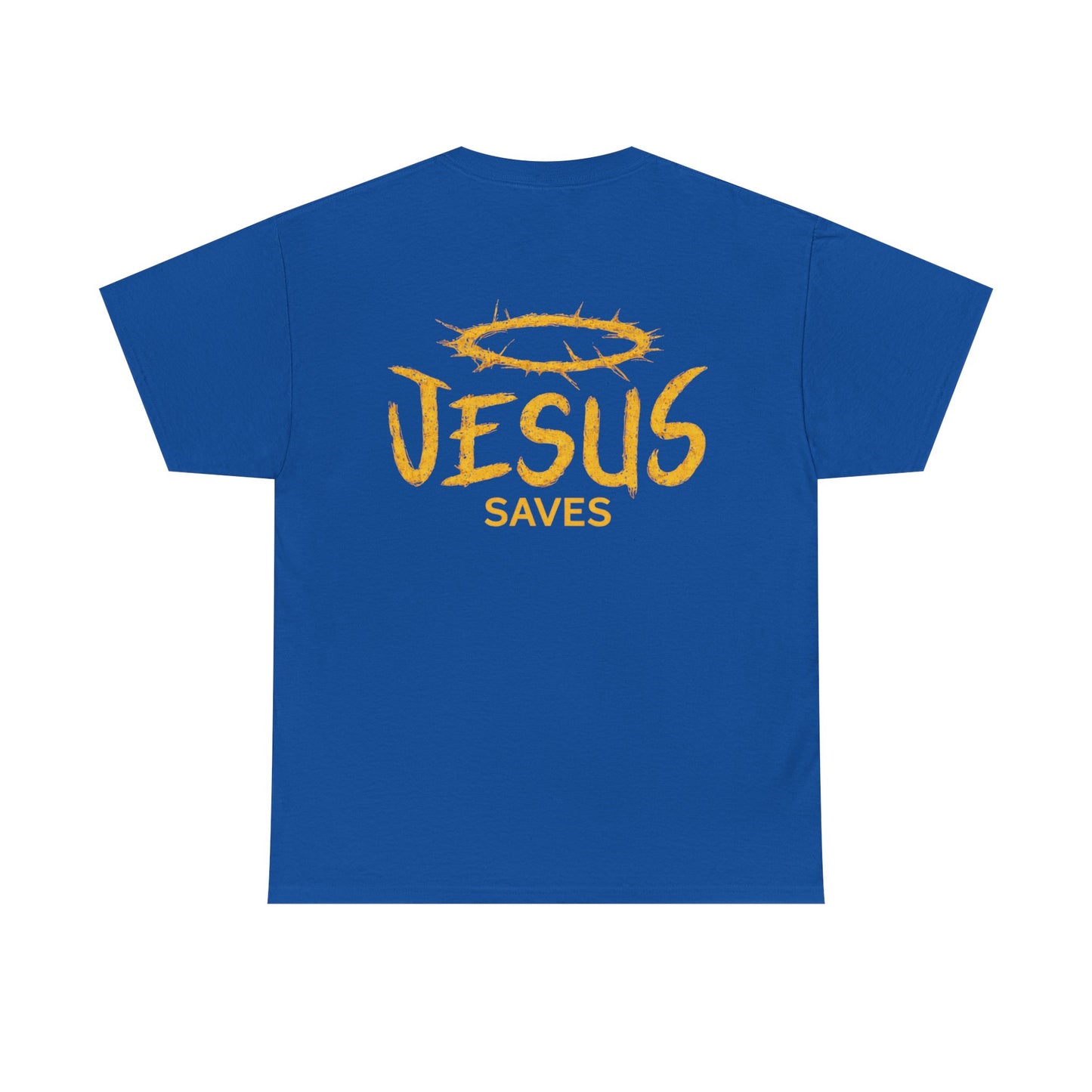 Christian T-Shirt — Yellow ‘Jesus Saves’ Halo Smiley Tee
