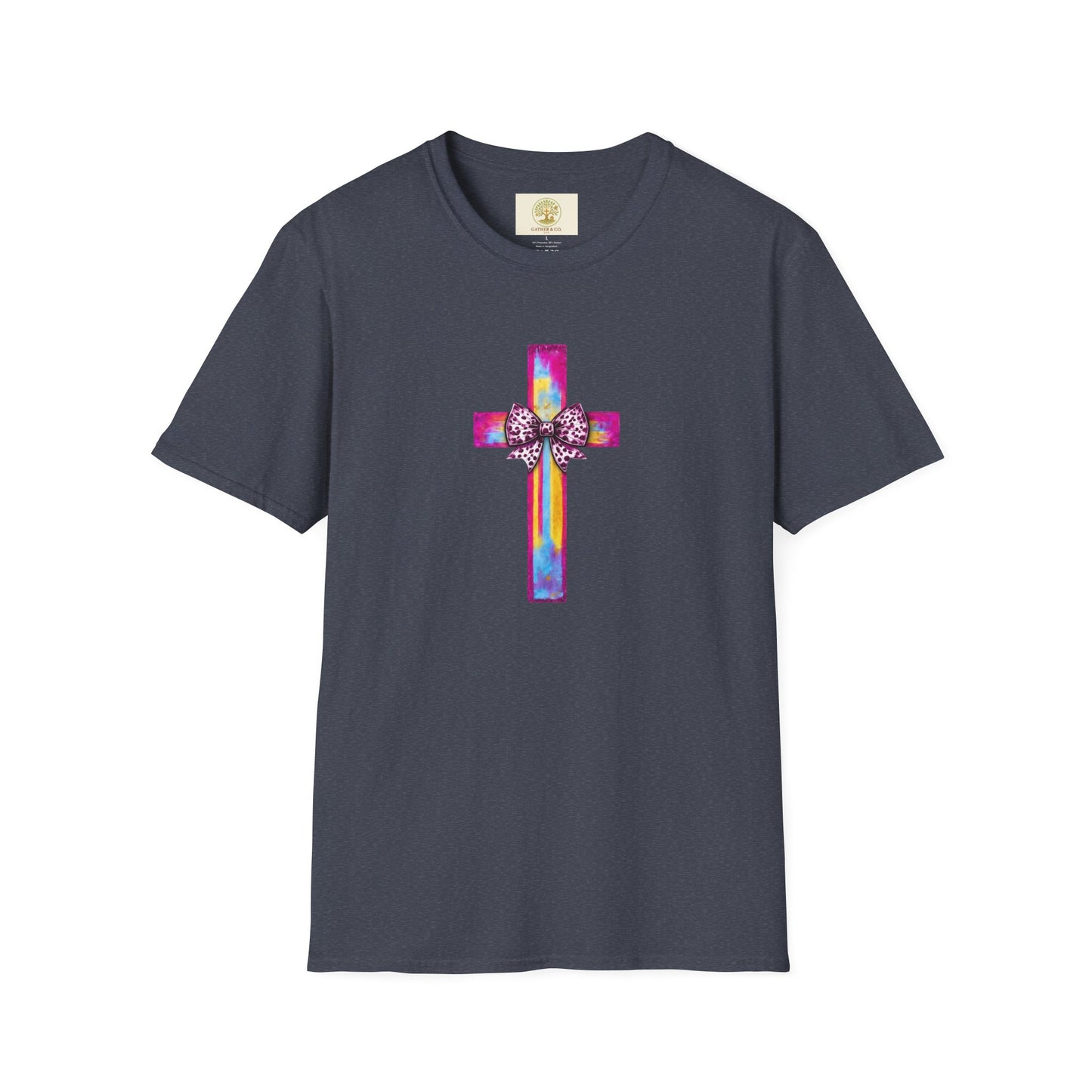 He Is Risen Christian Cross T-Shirt – Colorful Bow Cross Design | Matthew 28:6 Faith Tee