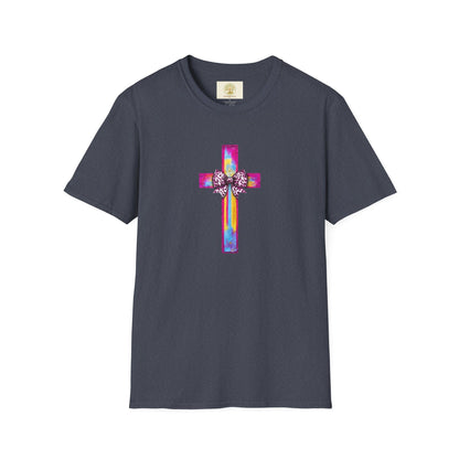 He Is Risen Christian Cross T-Shirt – Colorful Bow Cross Design | Matthew 28:6 Faith Tee