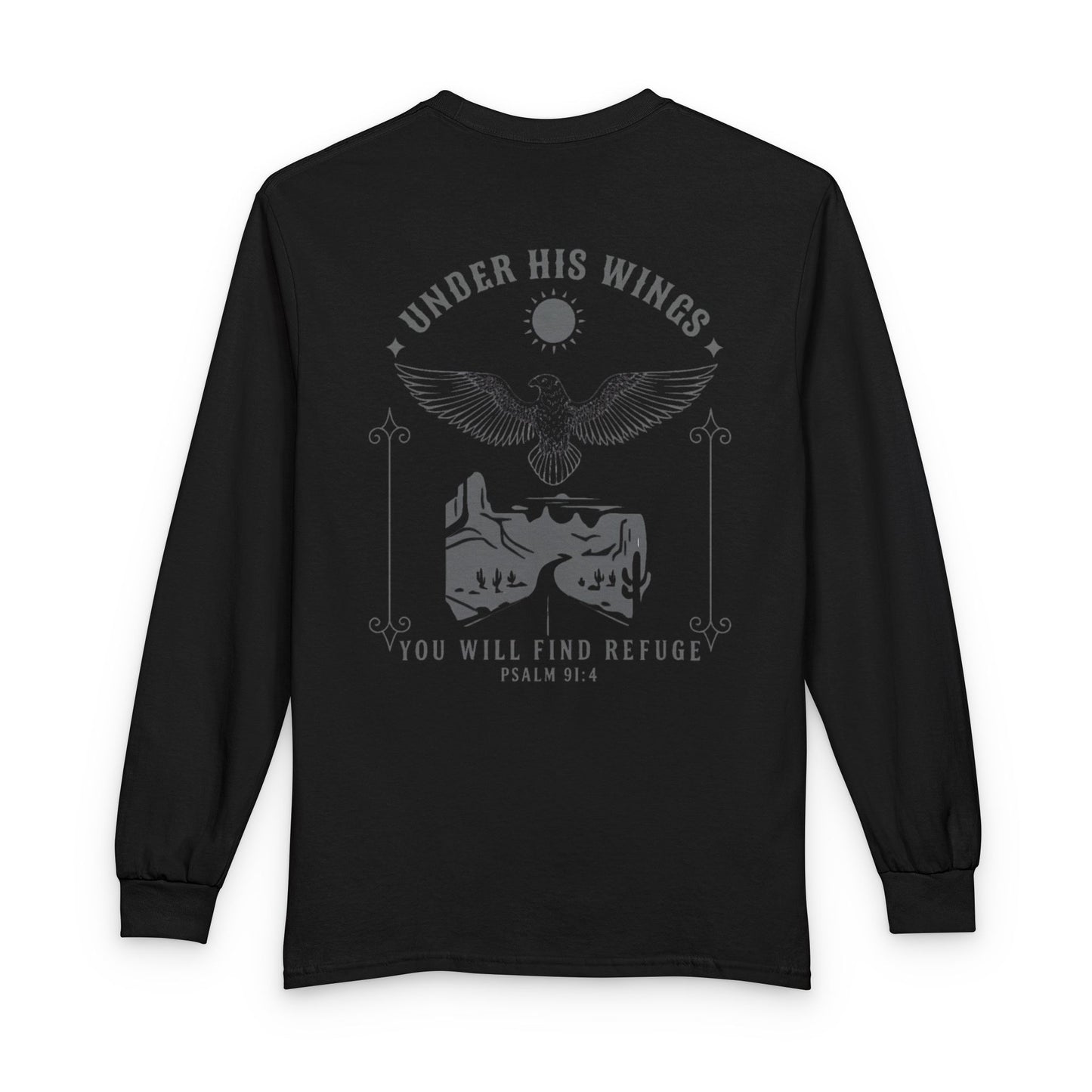 Under His Wings Long-Sleeve Christian T-Shirt for Men & Women – Psalm 91:4 Faith Shirt | Gather & Co. LLC