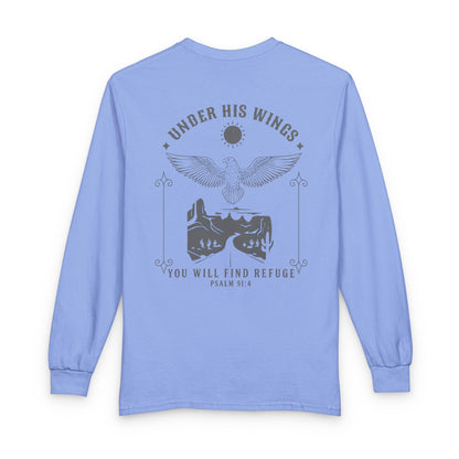 Under His Wings Long-Sleeve Christian T-Shirt for Men & Women – Psalm 91:4 Faith Shirt | Gather & Co. LLC