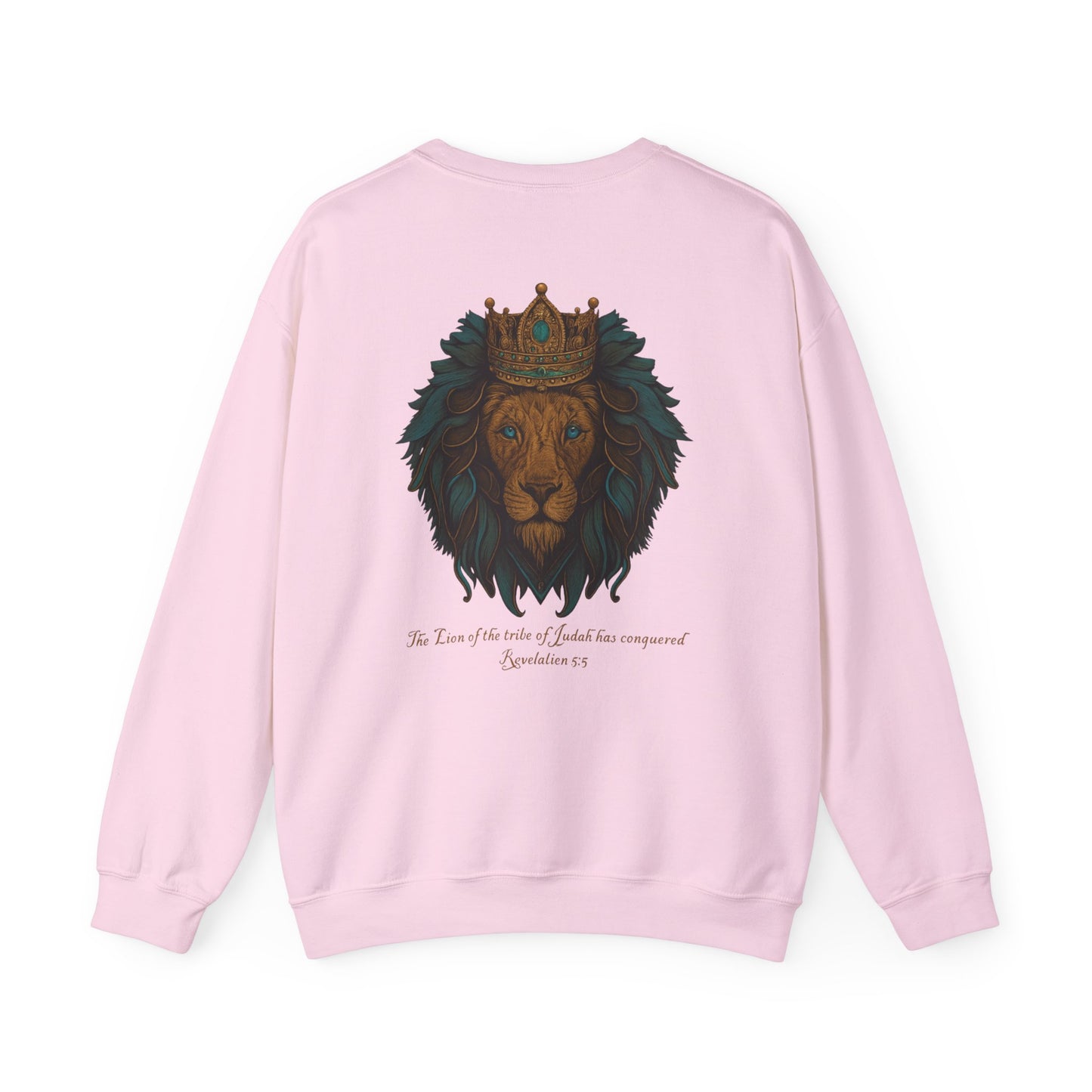 Lion of Judah Christian Crew Neck Sweatshirt – Unisex Faith Sweatshirt with Cross & Revelation 5:5 Back Design