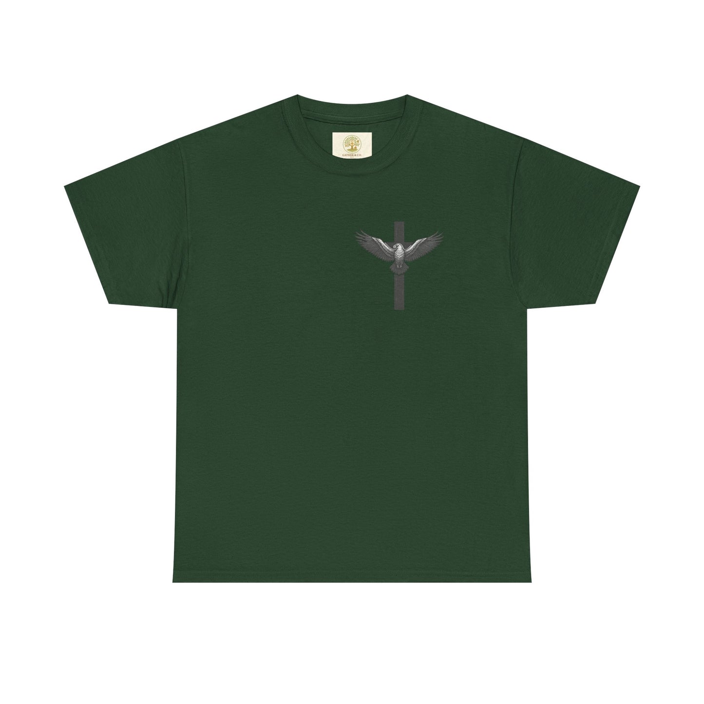 Men’s Christian T-Shirt – Under His Wings Psalm 91:4 | Eagle & Cross Faith Shirt by Gather & Co. LLC