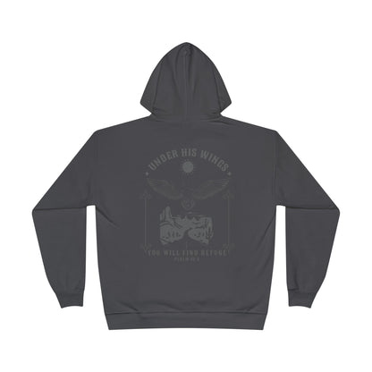 Men’s Christian Hoodie – Under His Wings Psalm 91:4 Faith Pullover with Cross & Eagle Back Design
