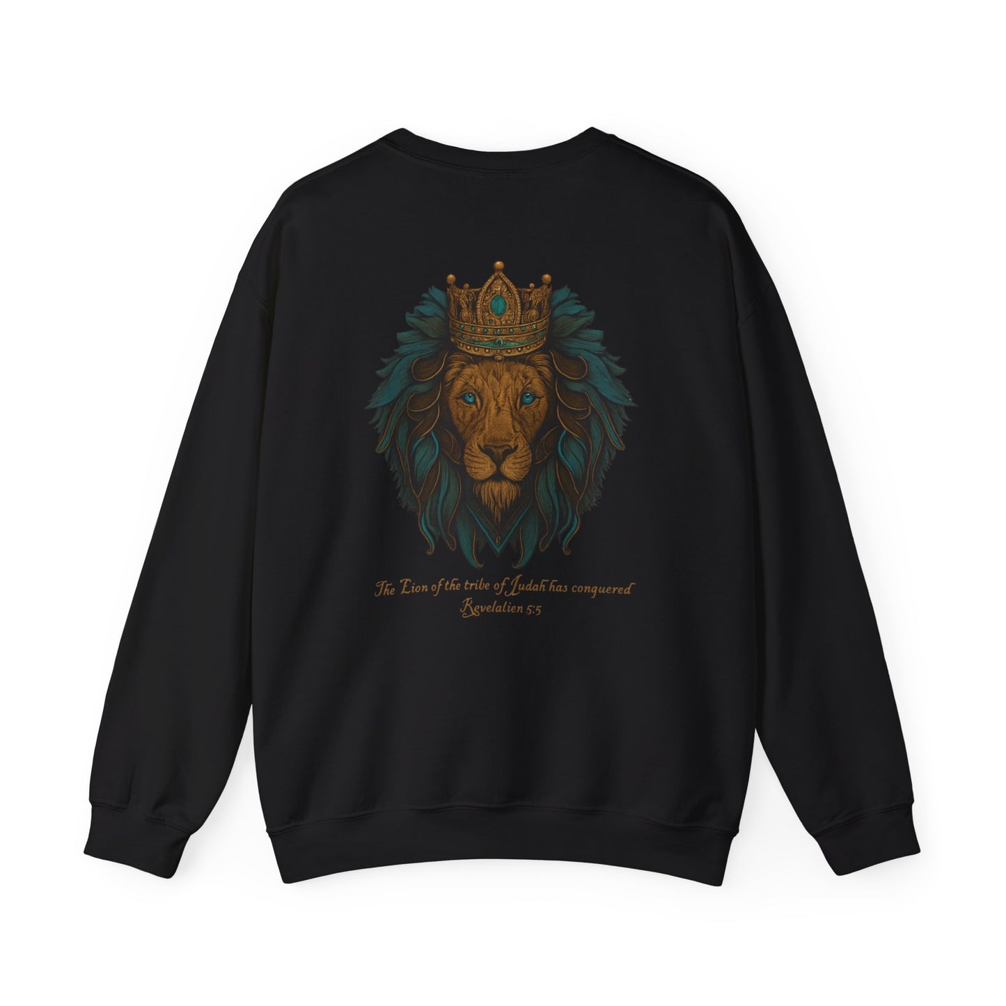 Lion of Judah Christian Crew Neck Sweatshirt – Unisex Faith Sweatshirt with Cross & Revelation 5:5 Back Design