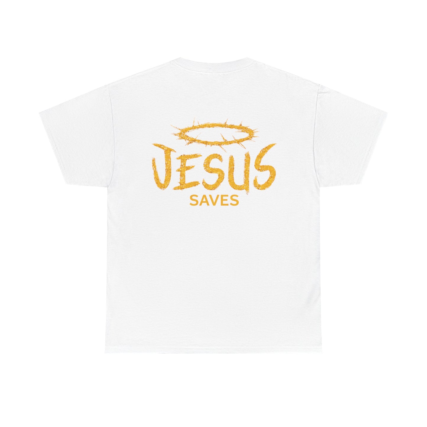 Christian T-Shirt — Yellow ‘Jesus Saves’ Halo Smiley Tee