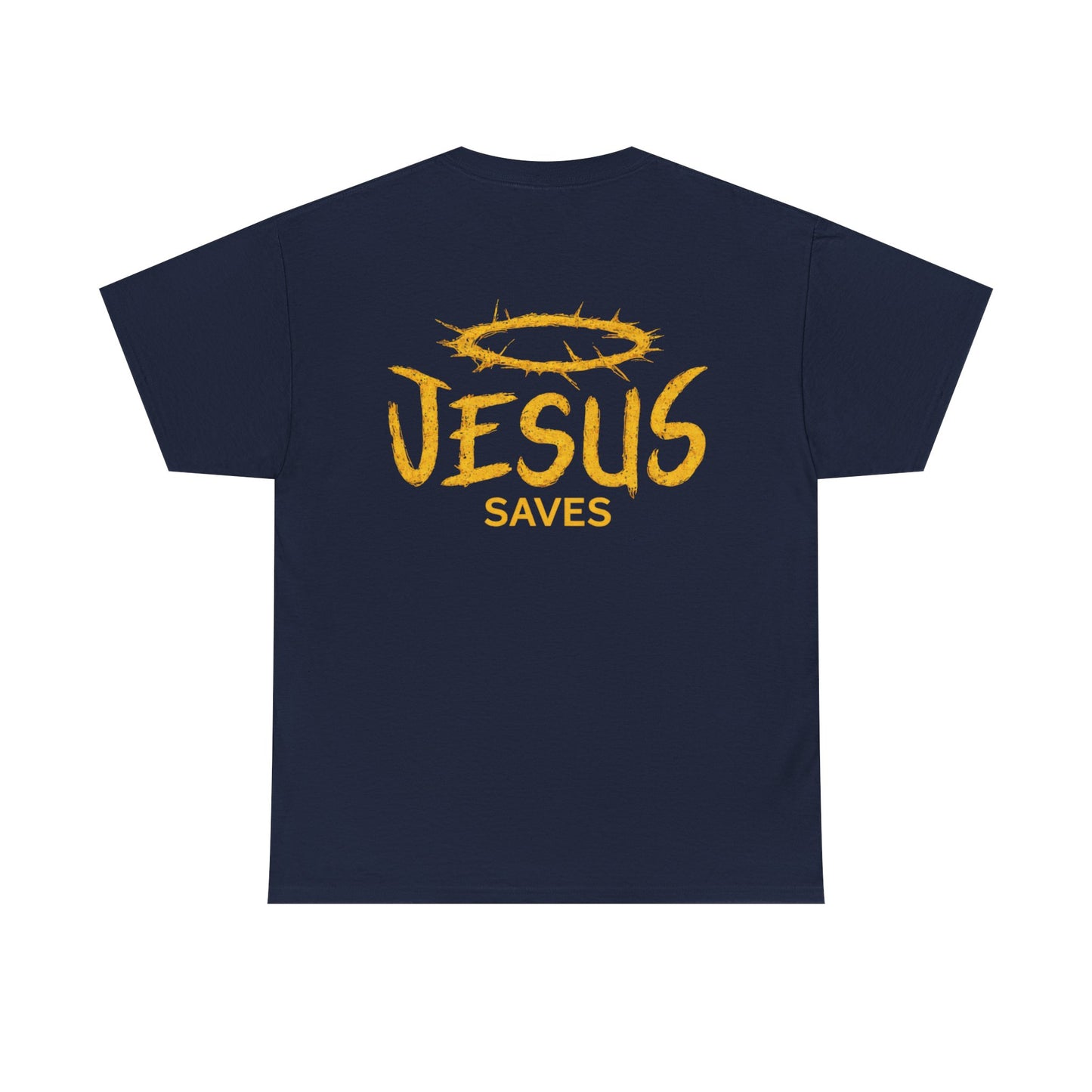 Christian T-Shirt — Yellow ‘Jesus Saves’ Halo Smiley Tee