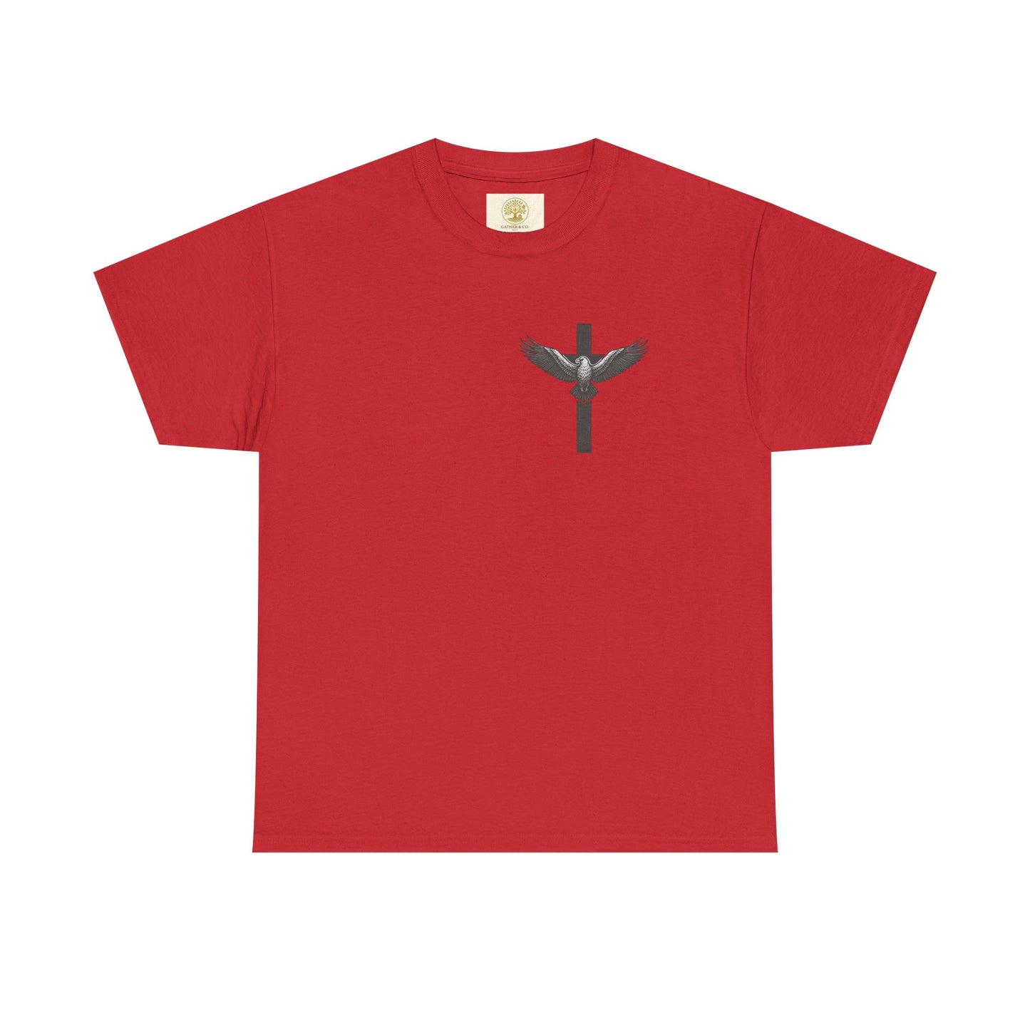 Men’s Christian T-Shirt – Under His Wings Psalm 91:4 | Eagle & Cross Faith Shirt by Gather & Co. LLC