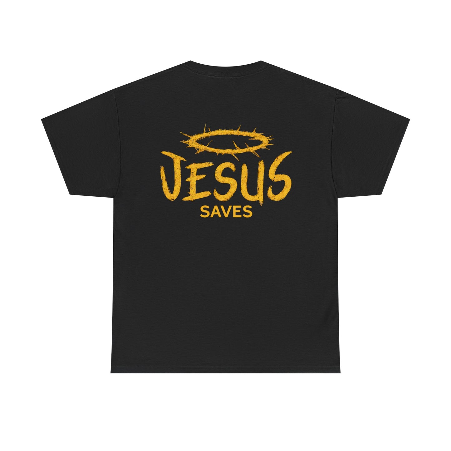 Christian T-Shirt — Yellow ‘Jesus Saves’ Halo Smiley Tee