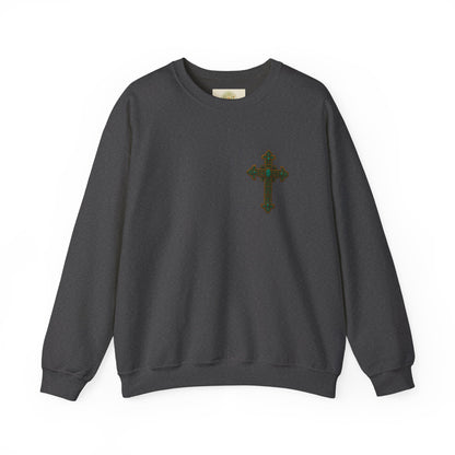 Lion of Judah Christian Crew Neck Sweatshirt – Unisex Faith Sweatshirt with Cross & Revelation 5:5 Back Design
