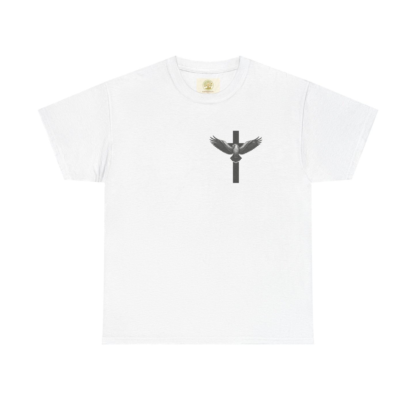 Men’s Christian T-Shirt – Under His Wings Psalm 91:4 | Eagle & Cross Faith Shirt by Gather & Co. LLC