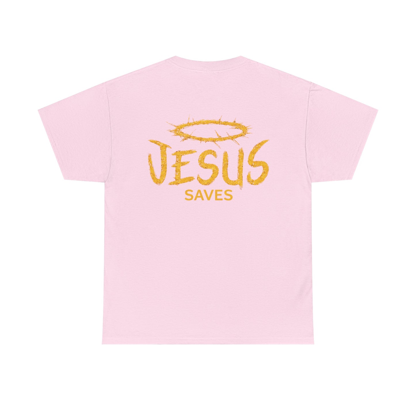 Christian T-Shirt — Yellow ‘Jesus Saves’ Halo Smiley Tee