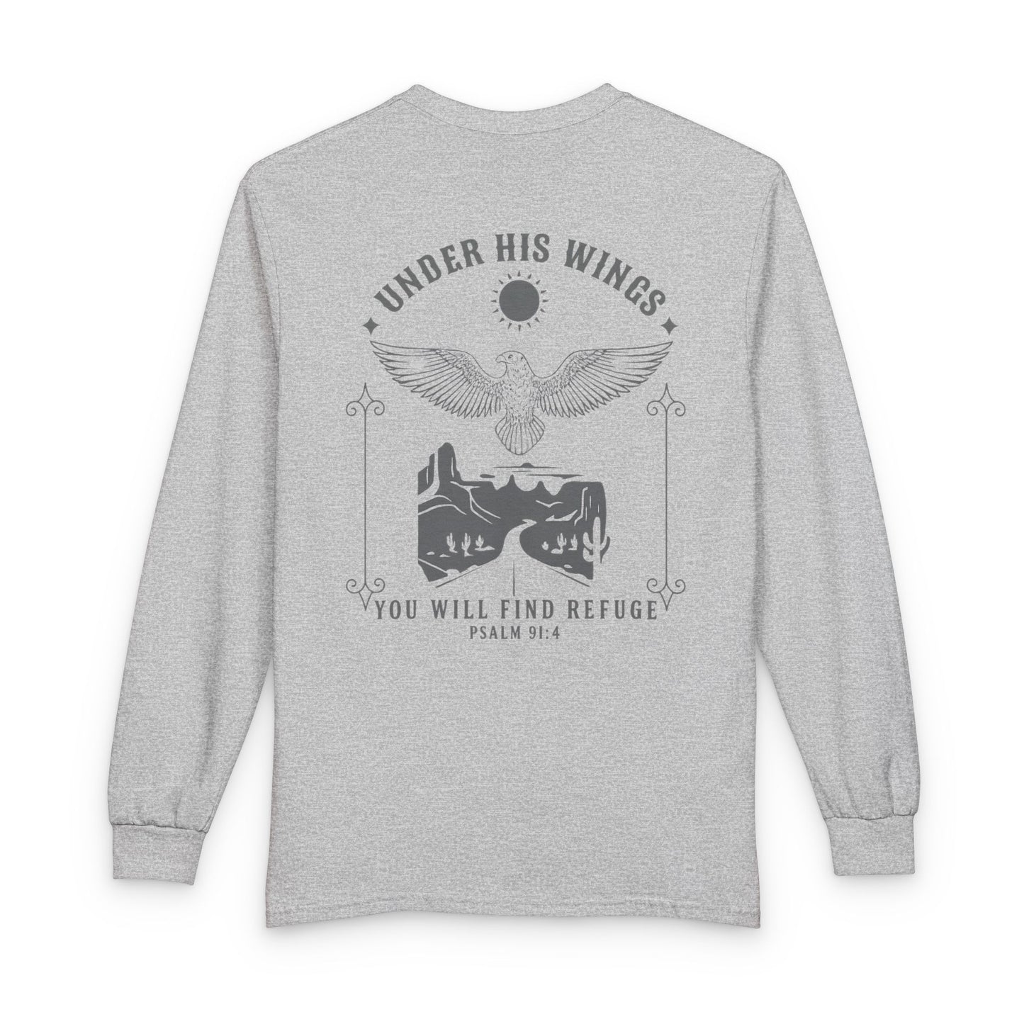 Under His Wings Long-Sleeve Christian T-Shirt for Men & Women – Psalm 91:4 Faith Shirt | Gather & Co. LLC
