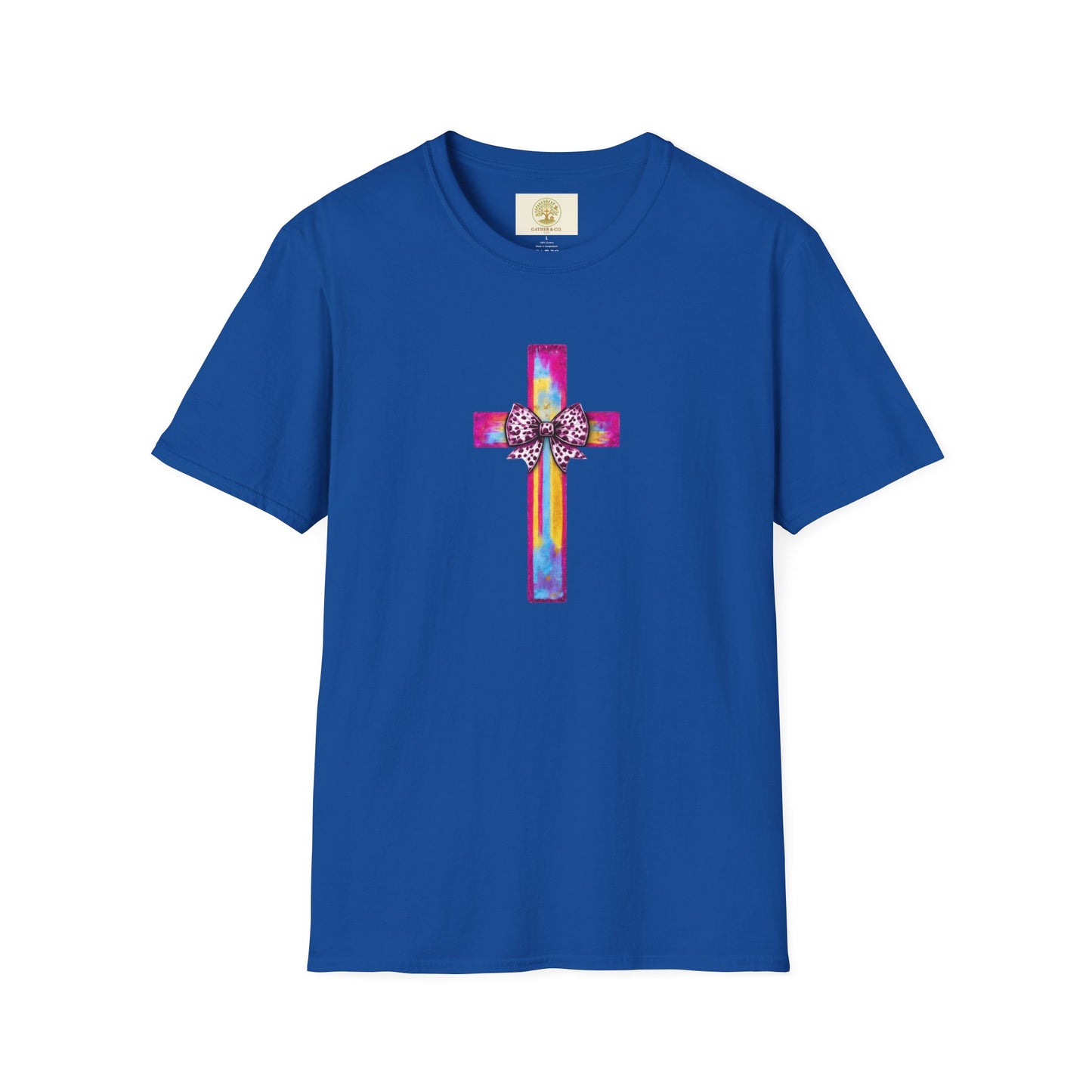 He Is Risen Christian Cross T-Shirt – Colorful Bow Cross Design | Matthew 28:6 Faith Tee