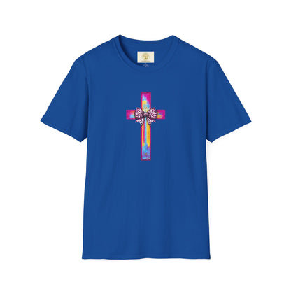 He Is Risen Christian Cross T-Shirt – Colorful Bow Cross Design | Matthew 28:6 Faith Tee