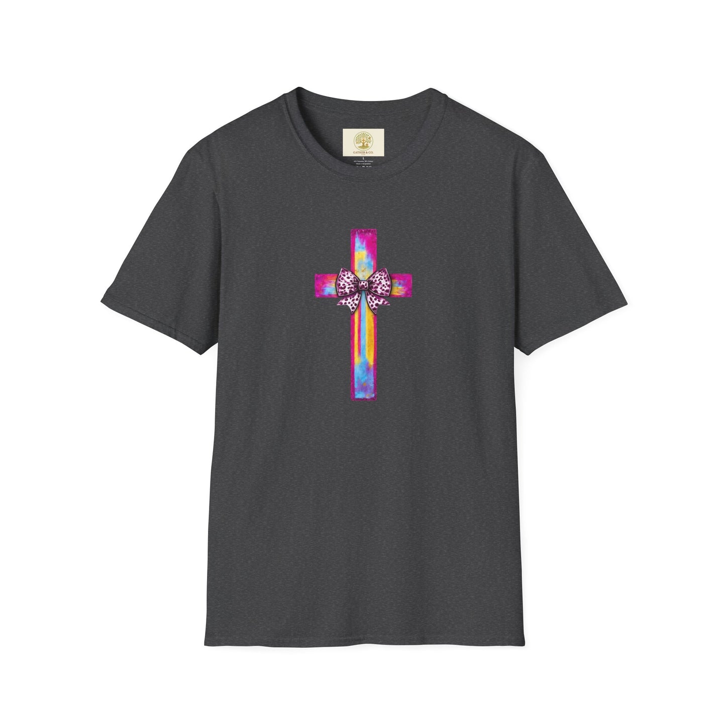He Is Risen Christian Cross T-Shirt – Colorful Bow Cross Design | Matthew 28:6 Faith Tee