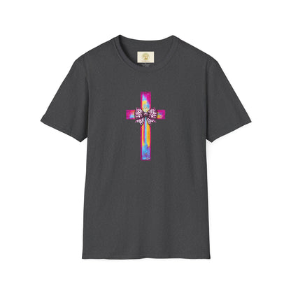 He Is Risen Christian Cross T-Shirt – Colorful Bow Cross Design | Matthew 28:6 Faith Tee