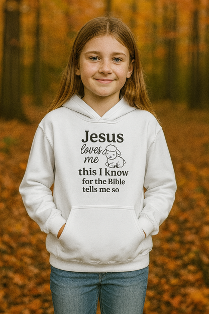 Jesus Loves Me Youth Hoodie - Faith Inspired Sweatshirt for Kids, Christian Gift, Religious Apparel, Cute Hoodie, Bible Verse Clothing