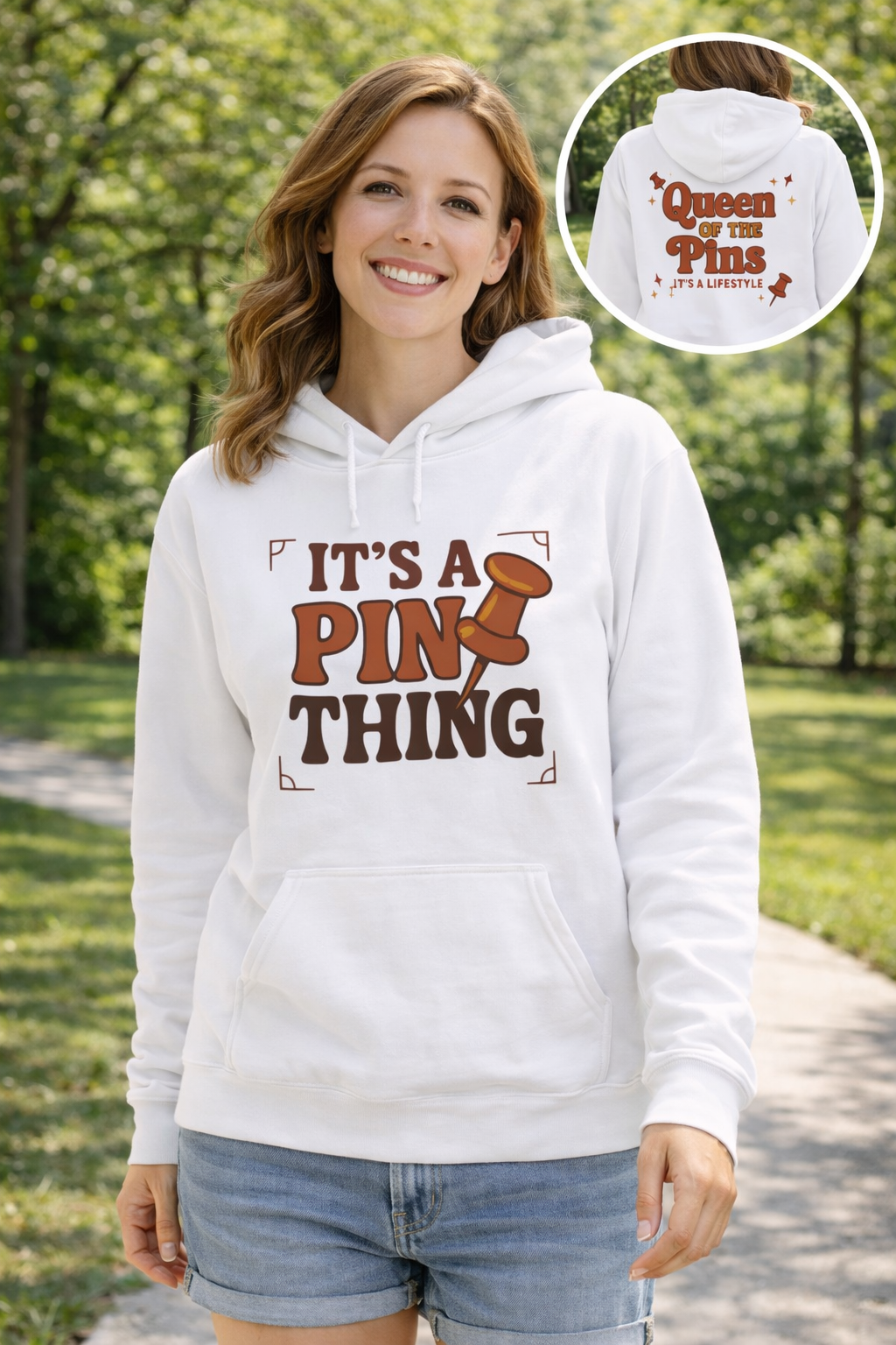 Pins Hoodie — “It’s a Pin Thing” / “Queen of the Pins” Retro Pin-Collecting Pullover