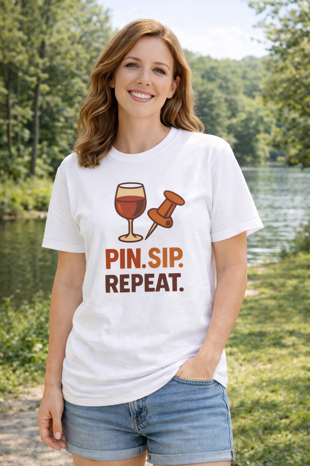 Wine Lover T‑Shirt — "Pin. Sip. Repeat." Wine Graphic Tee