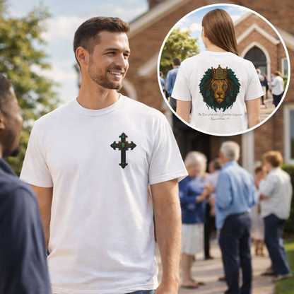 Lion of Judah Christian T-Shirt – Unisex Considered Cross Faith Tee | Revelation 5:5 | Gather & Co. LLC