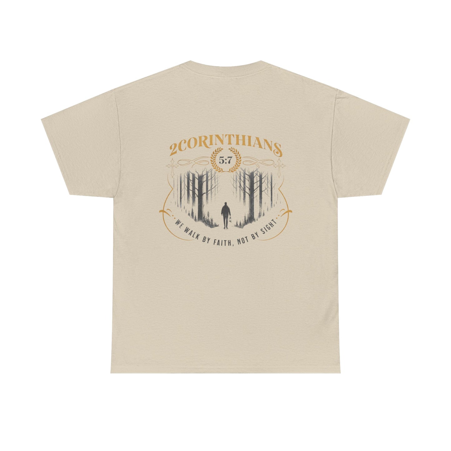 2 Corinthians 5:7 Christian Tee — "Walk by Faith, Not by Sight"