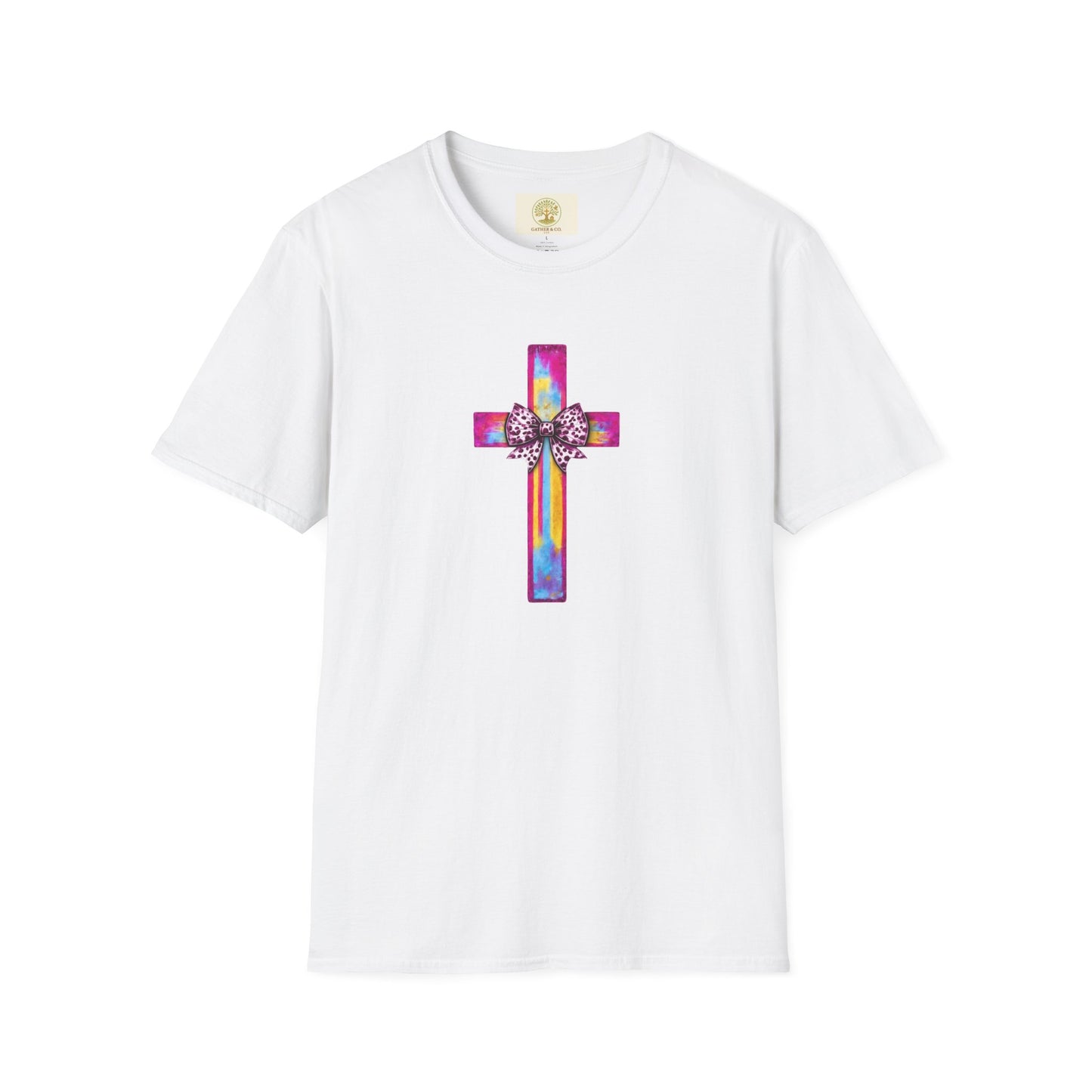 He Is Risen Christian Cross T-Shirt – Colorful Bow Cross Design | Matthew 28:6 Faith Tee