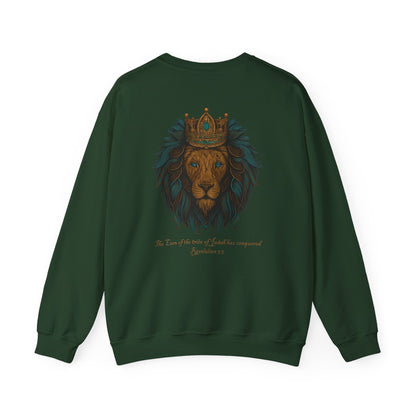 Lion of Judah Christian Crew Neck Sweatshirt – Unisex Faith Sweatshirt with Cross & Revelation 5:5 Back Design