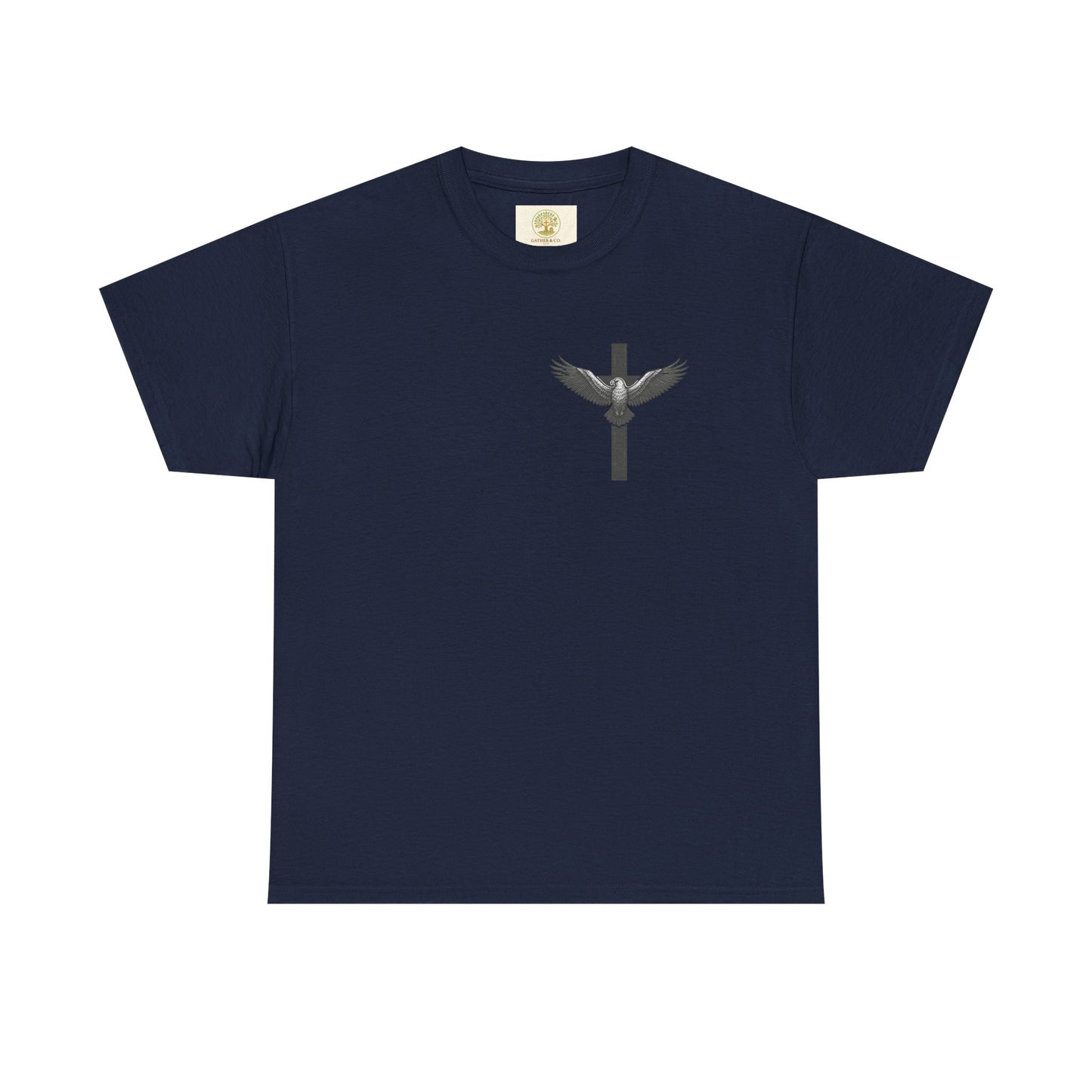 Men’s Christian T-Shirt – Under His Wings Psalm 91:4 | Eagle & Cross Faith Shirt by Gather & Co. LLC