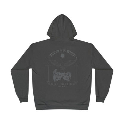 Men’s Christian Hoodie – Under His Wings Psalm 91:4 Faith Pullover with Cross & Eagle Back Design