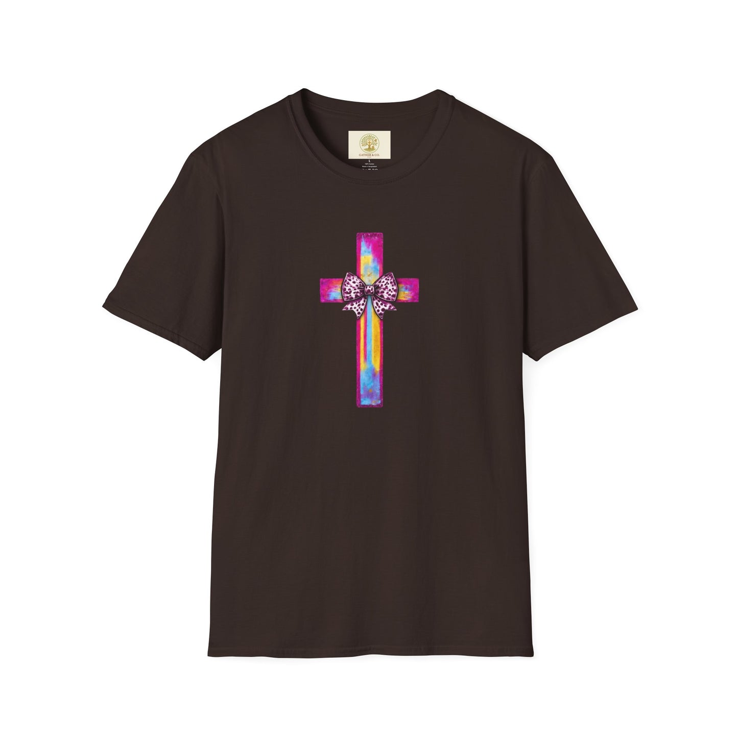 He Is Risen Christian Cross T-Shirt – Colorful Bow Cross Design | Matthew 28:6 Faith Tee