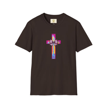 He Is Risen Christian Cross T-Shirt – Colorful Bow Cross Design | Matthew 28:6 Faith Tee