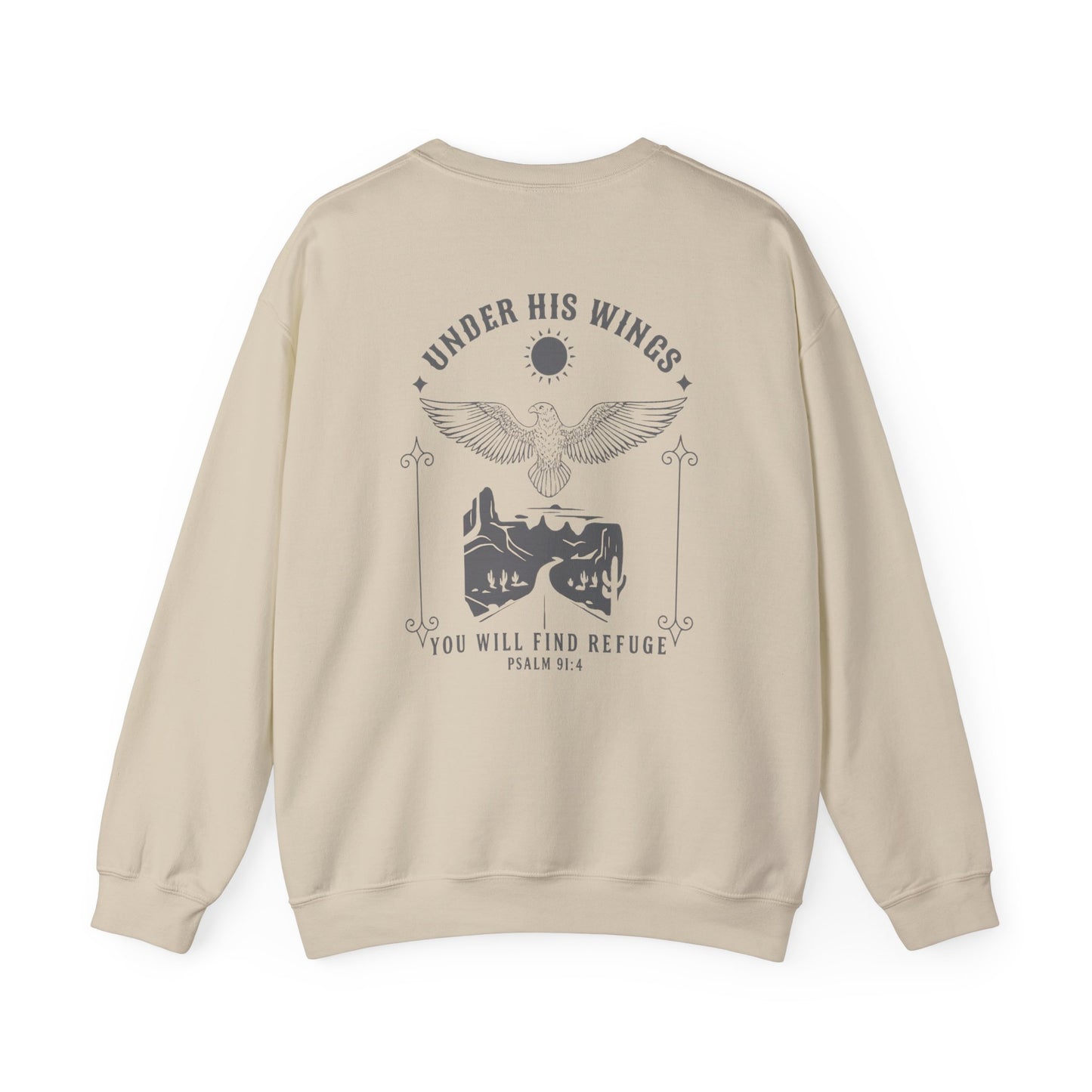 Under His Wings Men’s Christian Crew Neck Sweatshirt – Psalm 91:4 Faith Apparel for Men